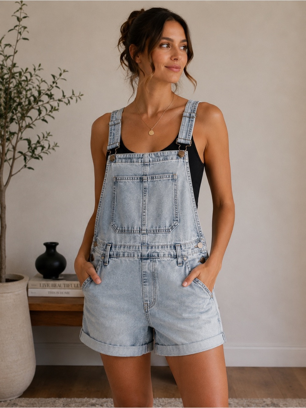 Celebrity Pink Washed Denim Overall shorts
